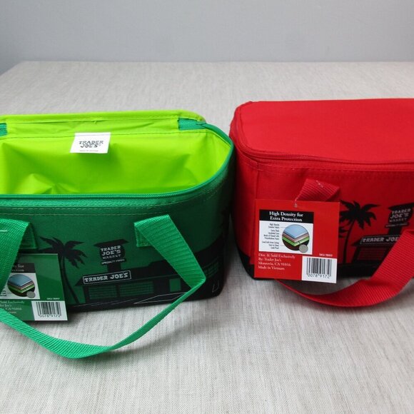 2 x Trader Joe's Mini Insulated Cooler Tote Bag Large Red and Green 1.5 Gallon - Picture 7 of 9